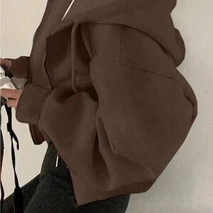 Chocolate Brown Cropped Zip Hoodie- Size Medium